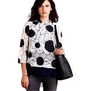 Anthropologie HD in Paris Rochelle Lace Dot Blouse Size 4